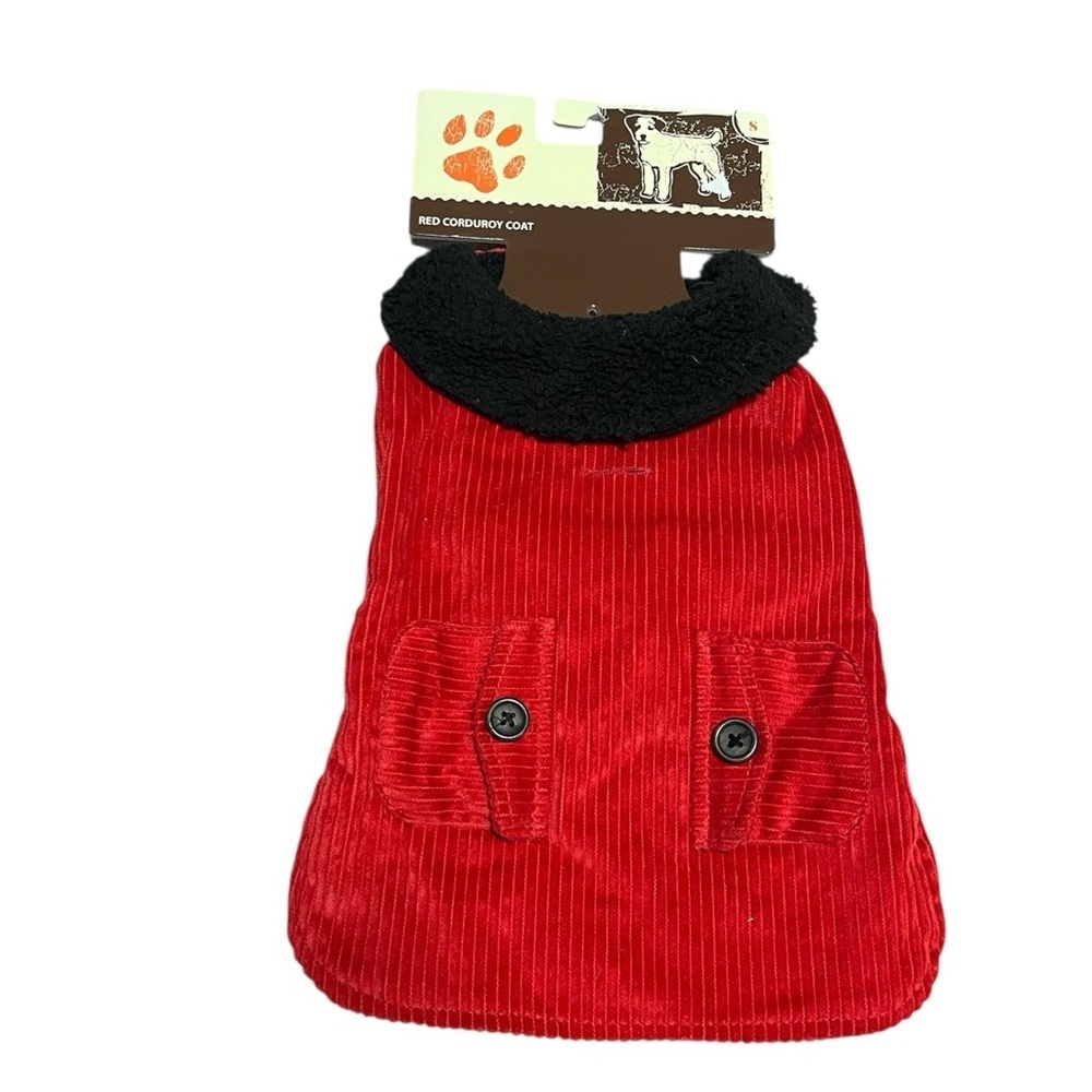 NWT red corduroy dog coat with a black fleece lining For Small Dog winter Warm